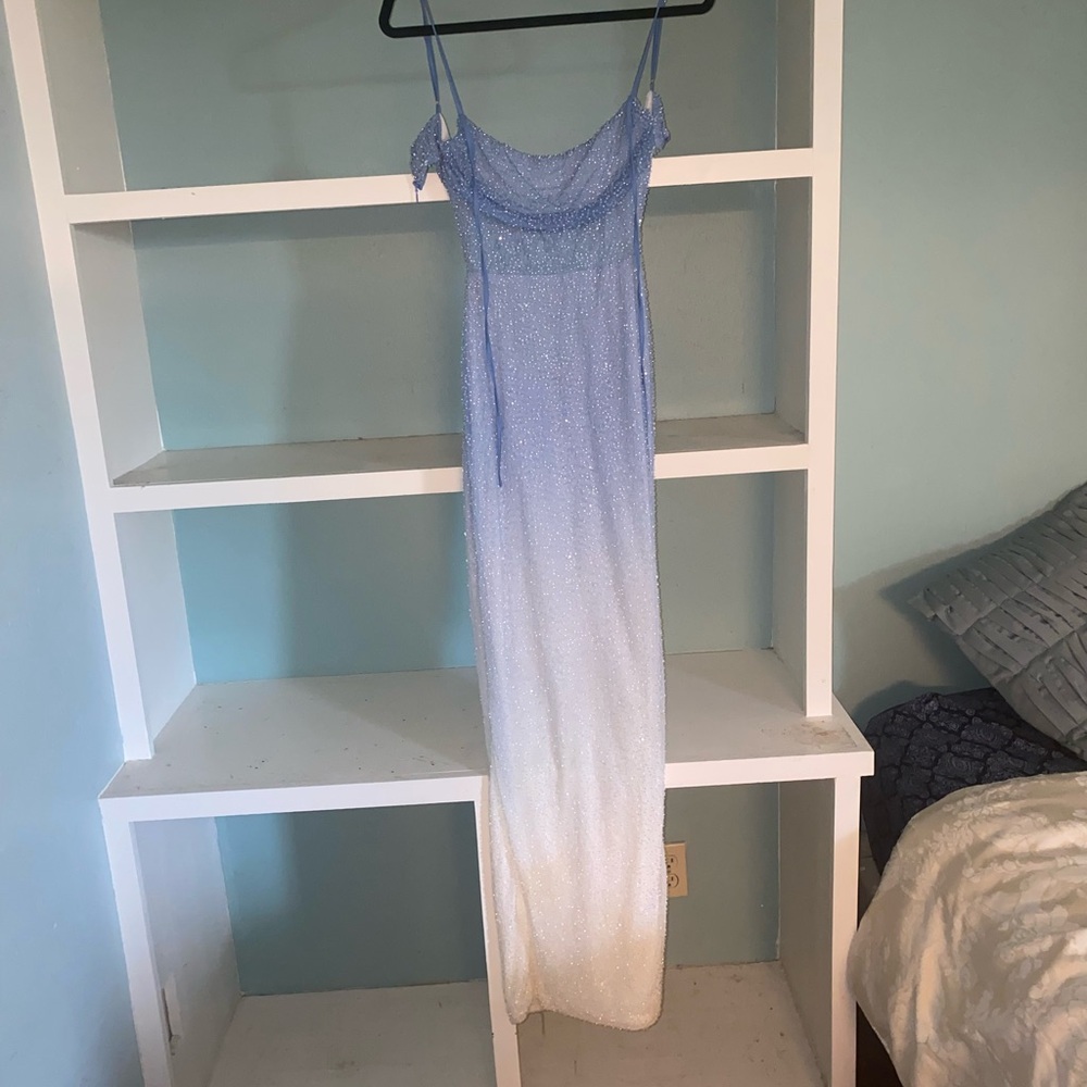 Oh Polly Blue to Cream Ombre Sparkle Maxi Dress